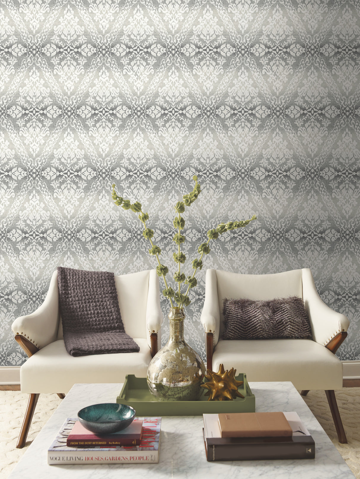 York DM4931 Tudor Diamond Damask Black Wallpaper