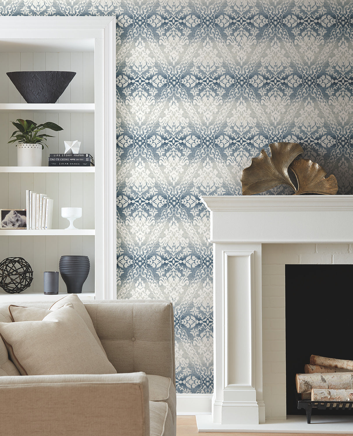 York DM4932 Tudor Diamond Damask Navy Wallpaper