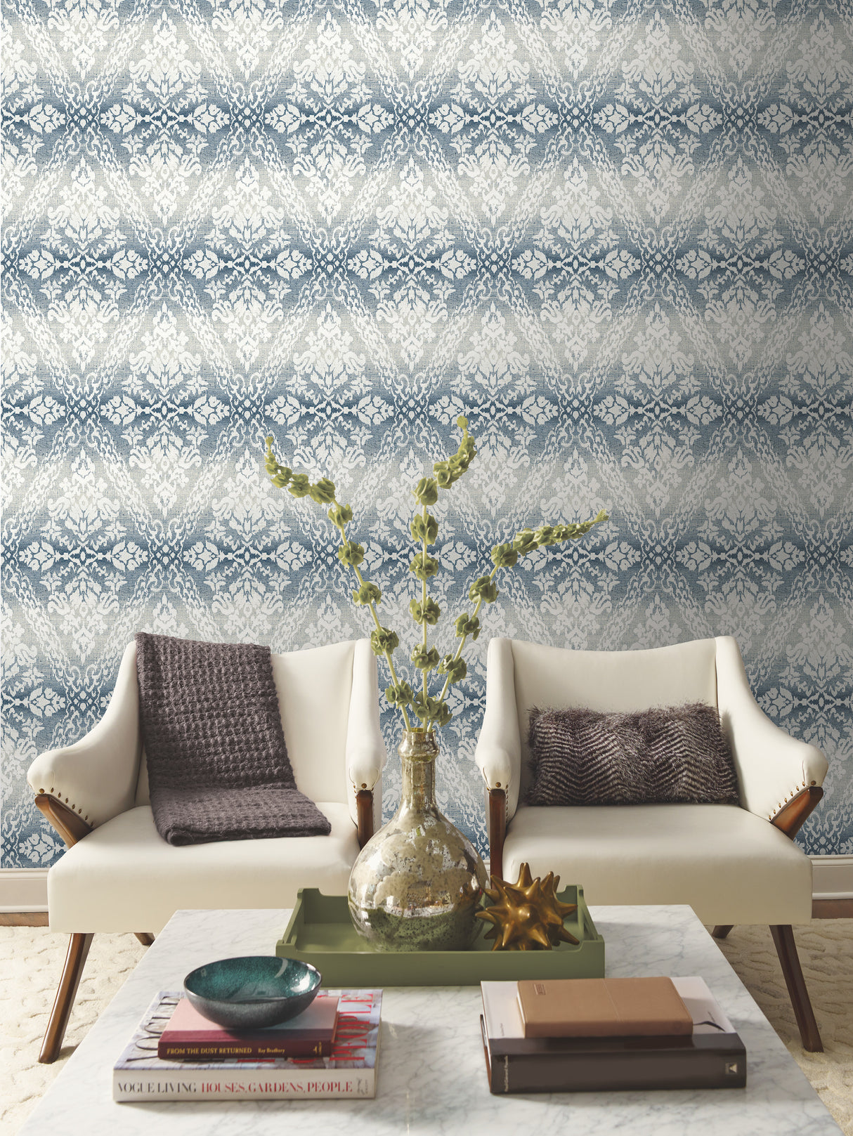 York DM4932 Tudor Diamond Damask Navy Wallpaper