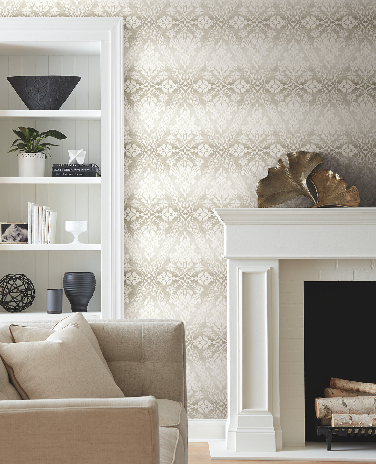 York DM4933 Tudor Diamond Damask Off White Wallpaper