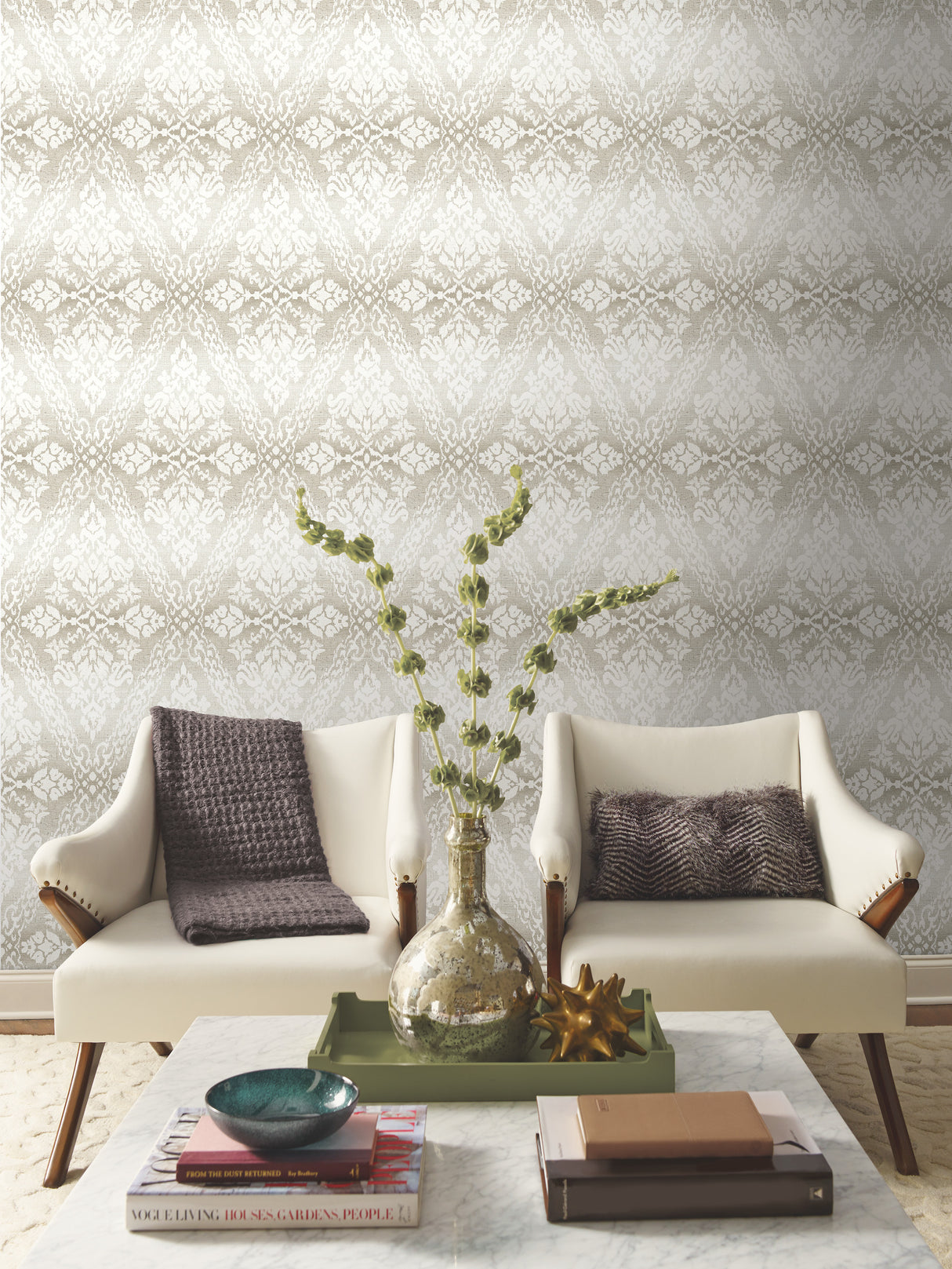 York DM4933 Tudor Diamond Damask Off White Wallpaper