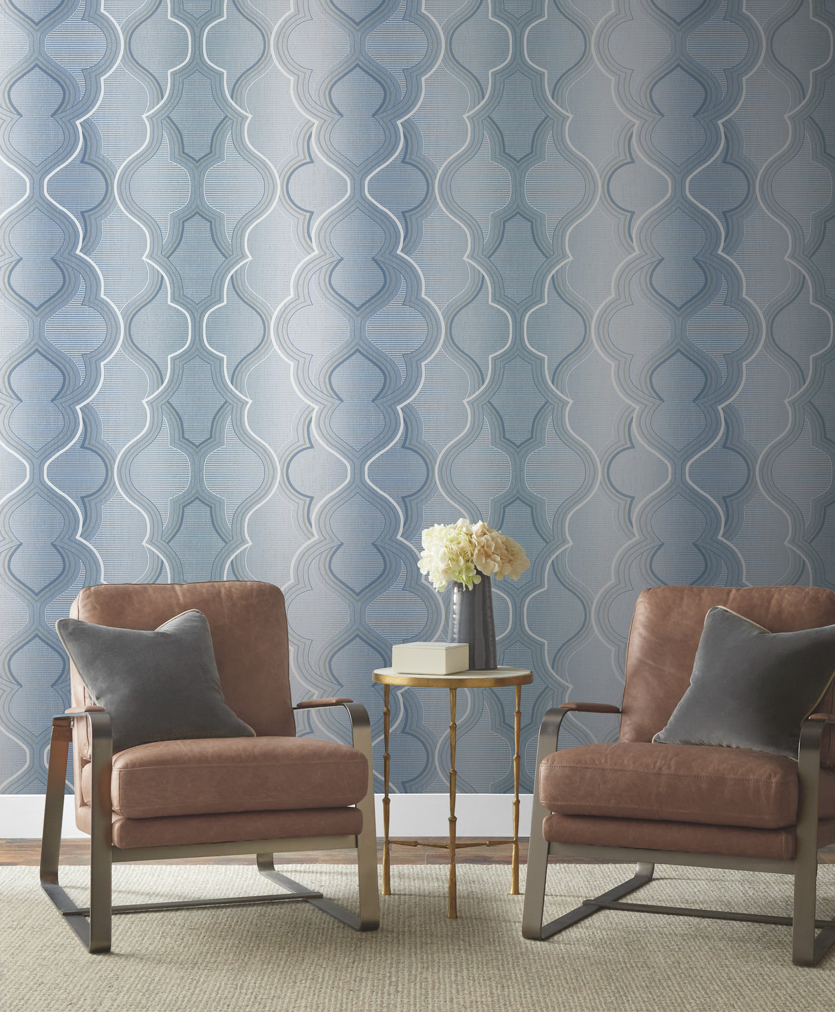 York DM4944 Modern Ombre Damask Blue Wallpaper
