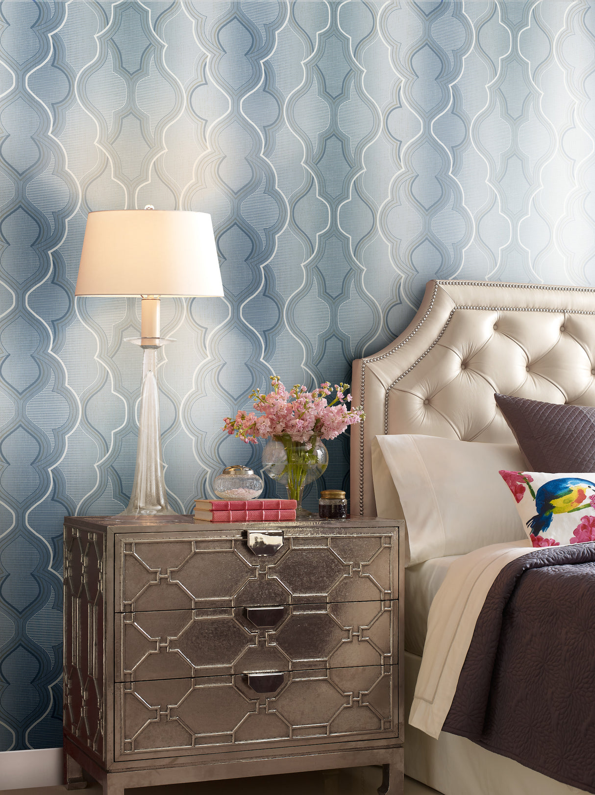 York DM4944 Modern Ombre Damask Blue Wallpaper