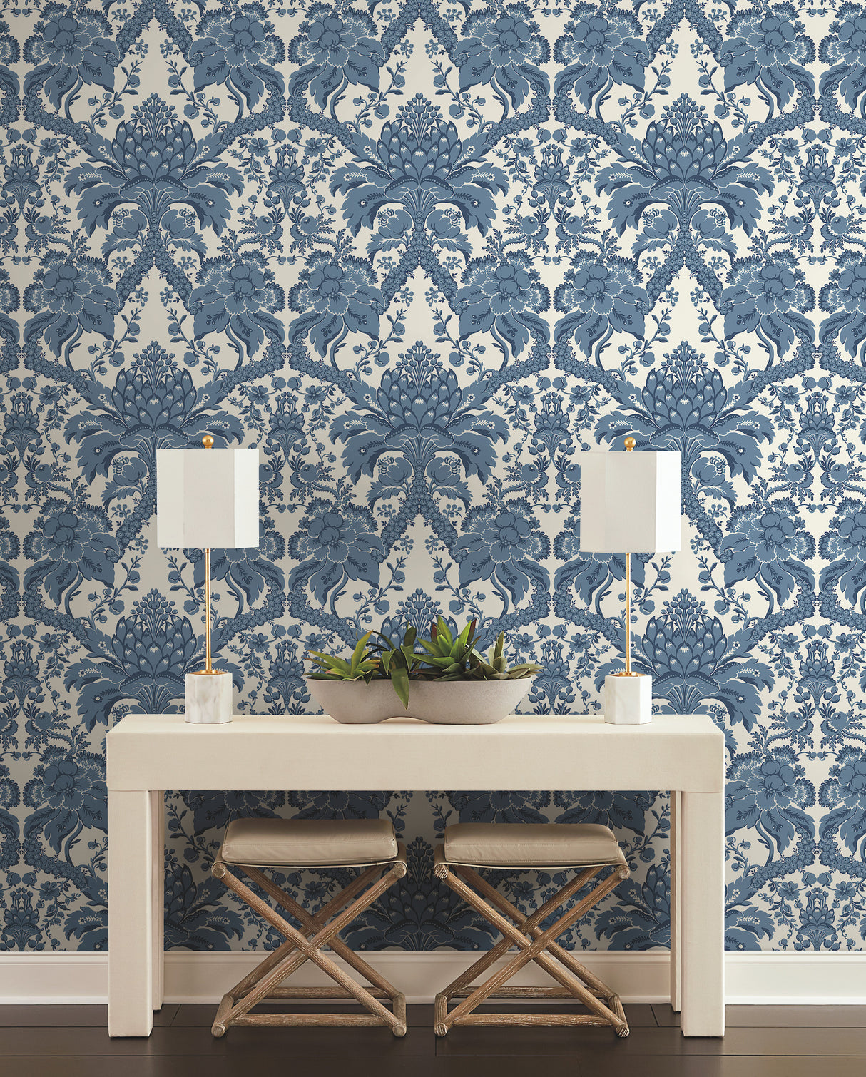 York DM4951 French Artichoke Dam Blue Wallpaper