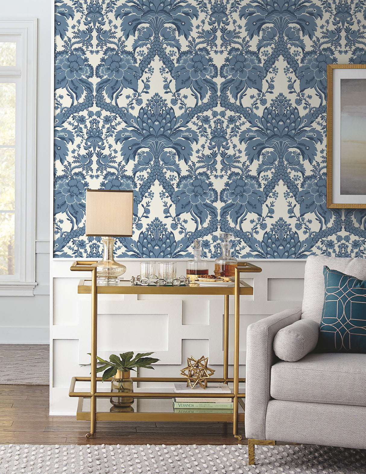 York DM4951 French Artichoke Dam Blue Wallpaper