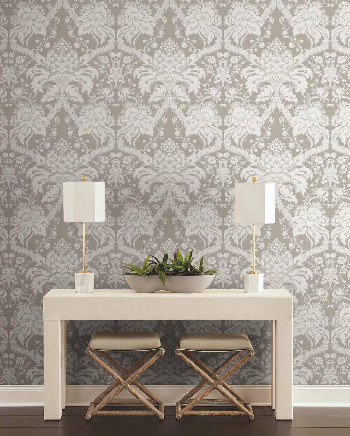 York DM4952 French Artichoke Dam Beige Wallpaper