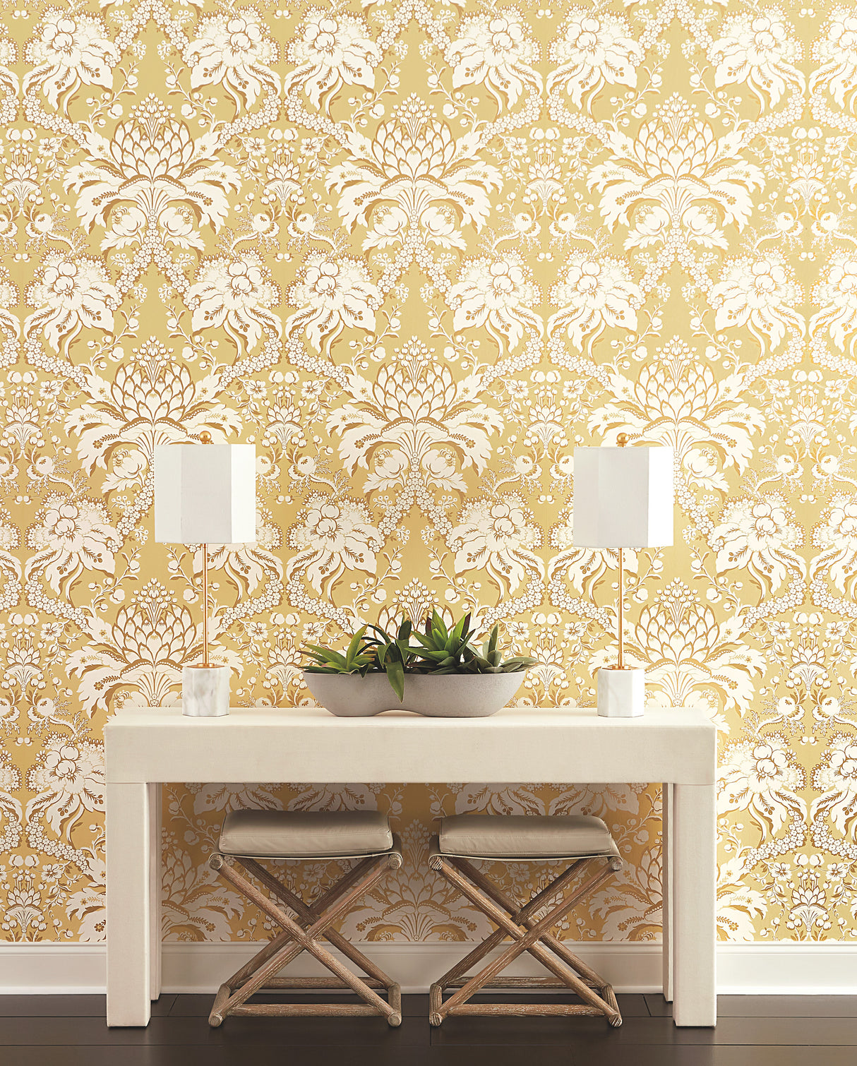 York DM4953 French Artichoke Dam Yellow Wallpaper