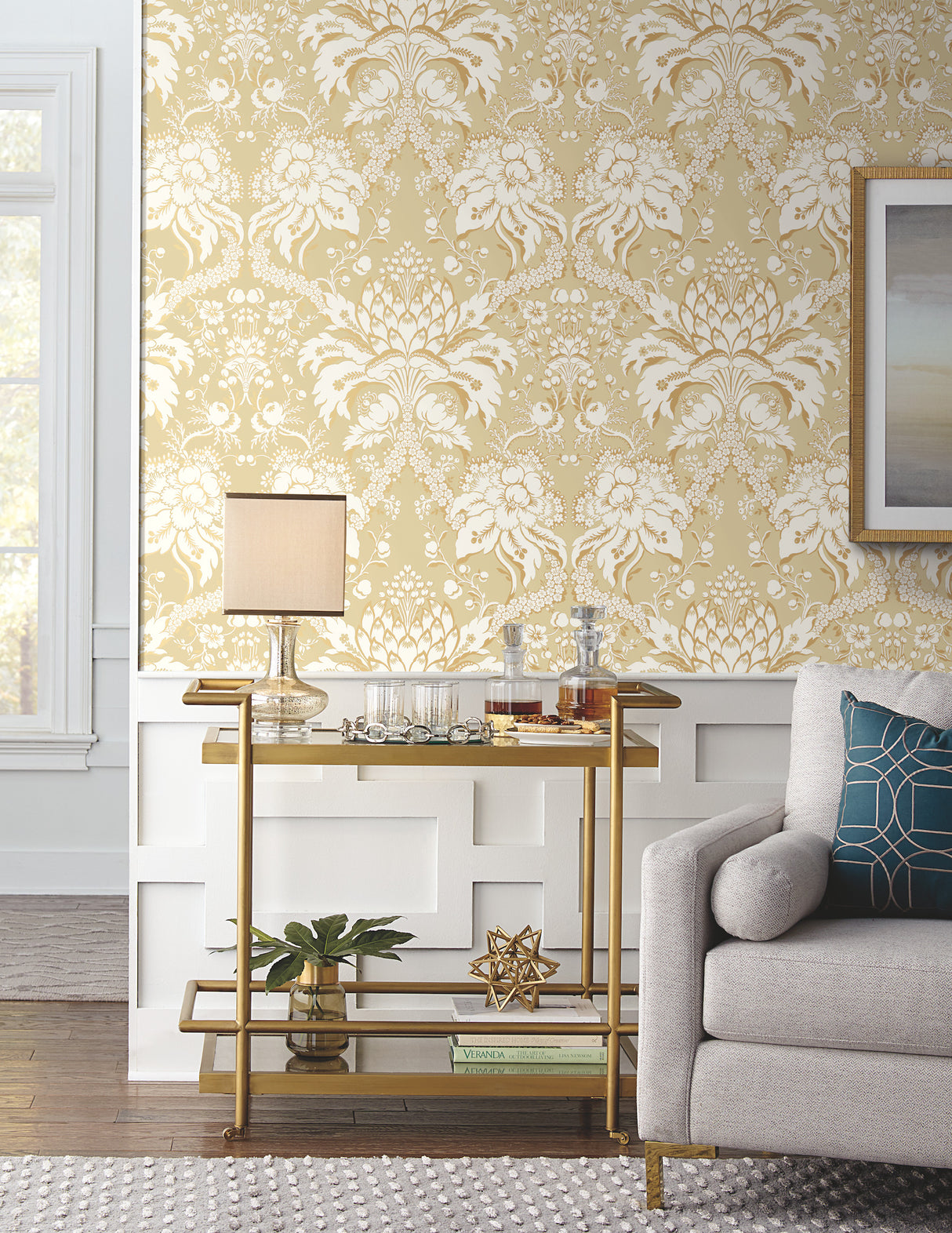 York DM4953 French Artichoke Dam Yellow Wallpaper