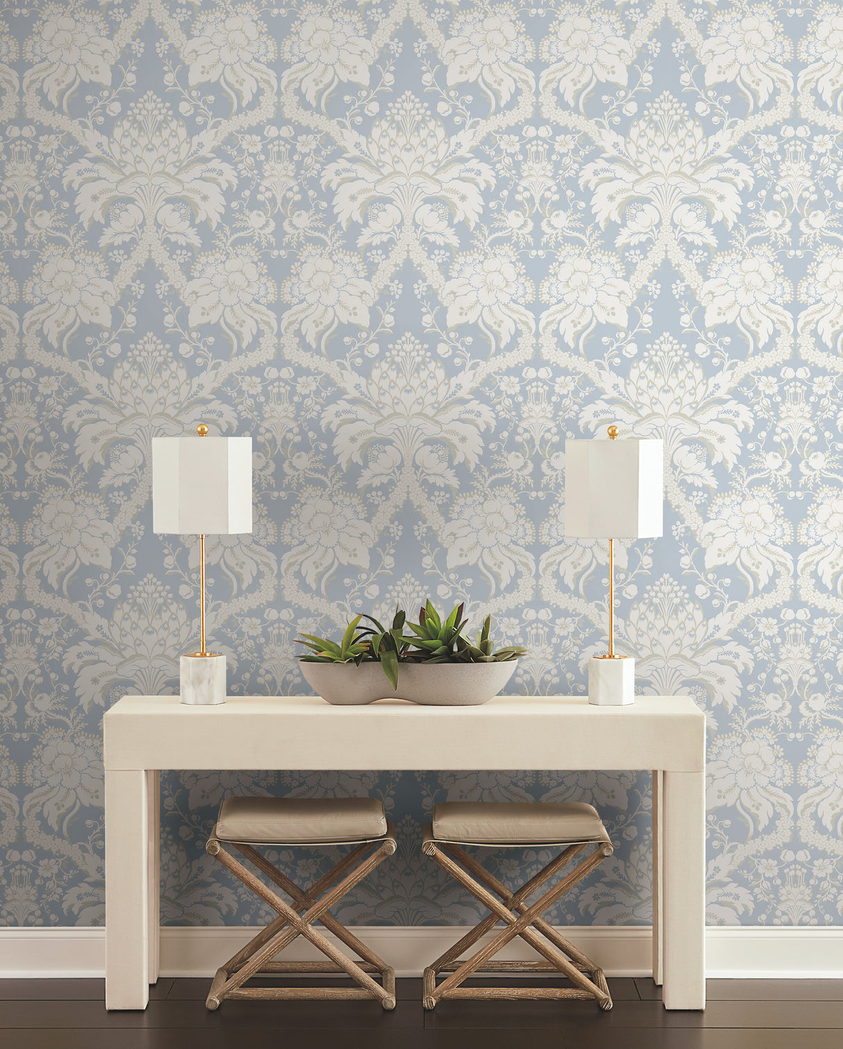 York DM4955 French Artichoke Dam Blue Wallpaper