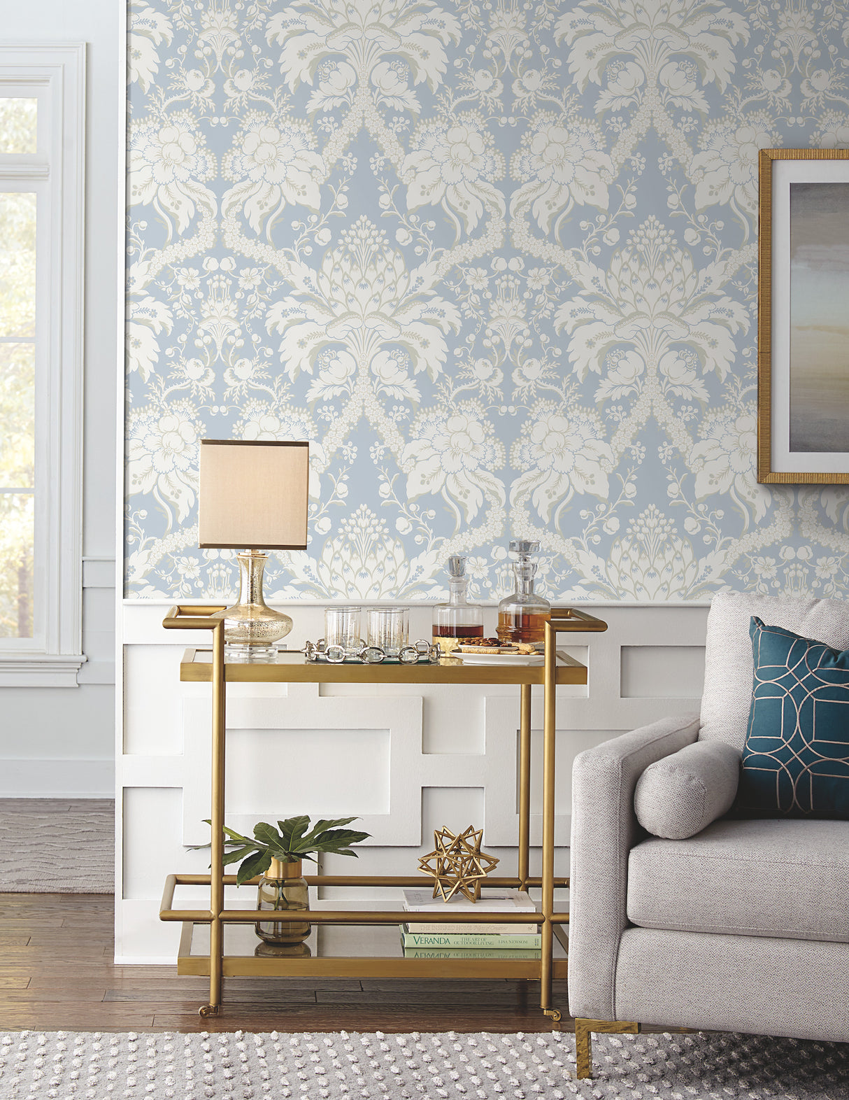 York DM4955 French Artichoke Dam Blue Wallpaper