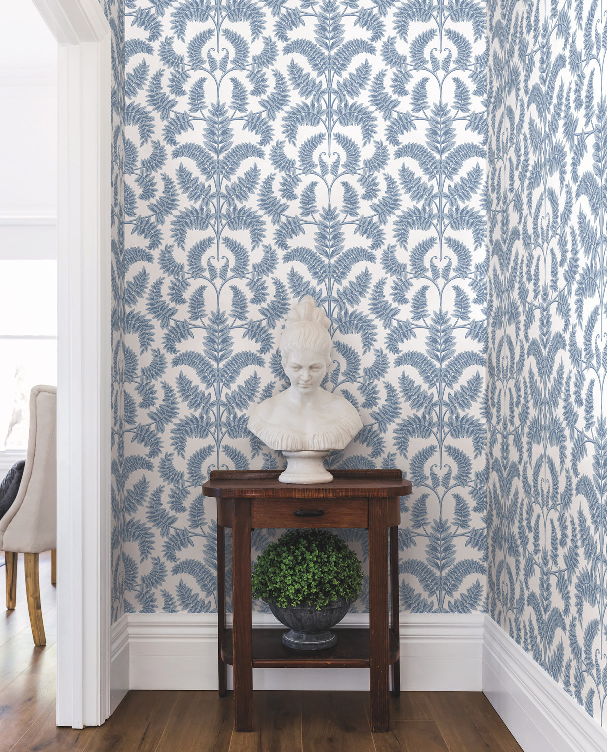 York DM4962 Royal Fern Damask Blue Wallpaper