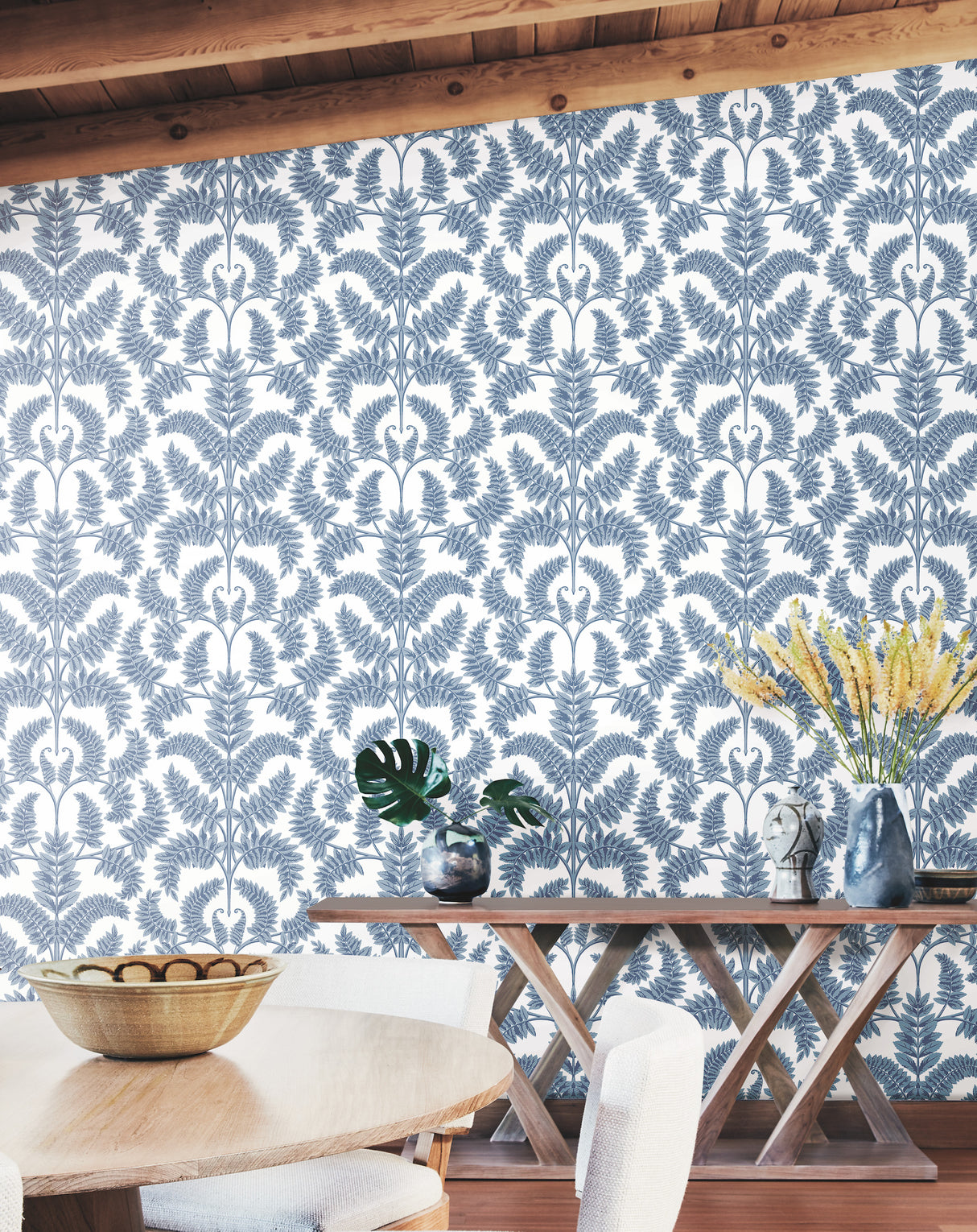 York DM4962 Royal Fern Damask Blue Wallpaper