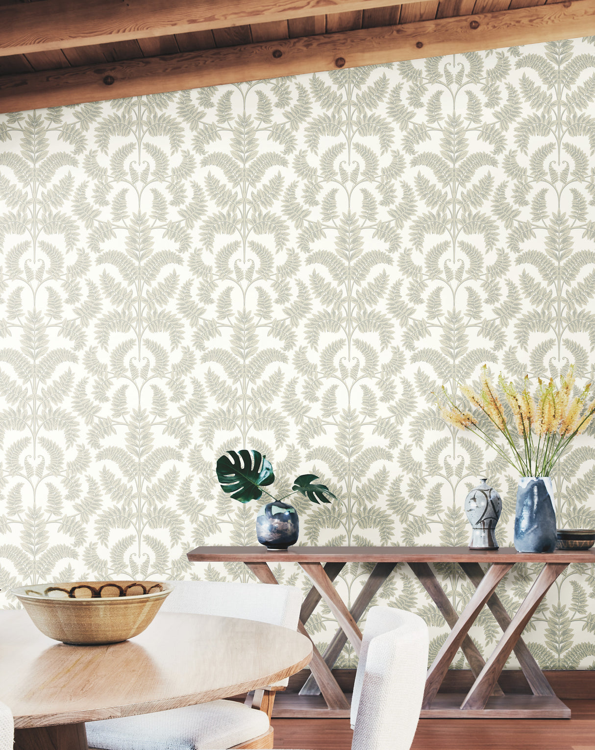 York DM4963 Royal Fern Damask Beige Wallpaper