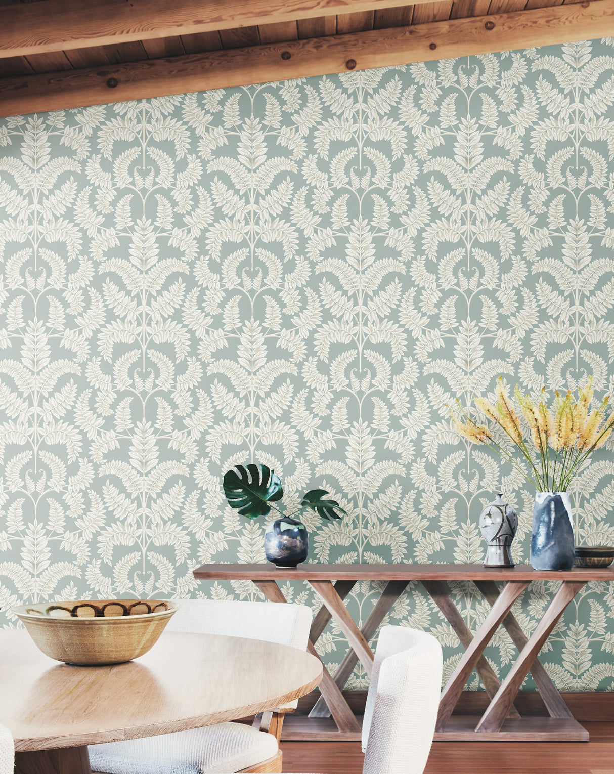 York DM4964 Royal Fern Damask Green Wallpaper