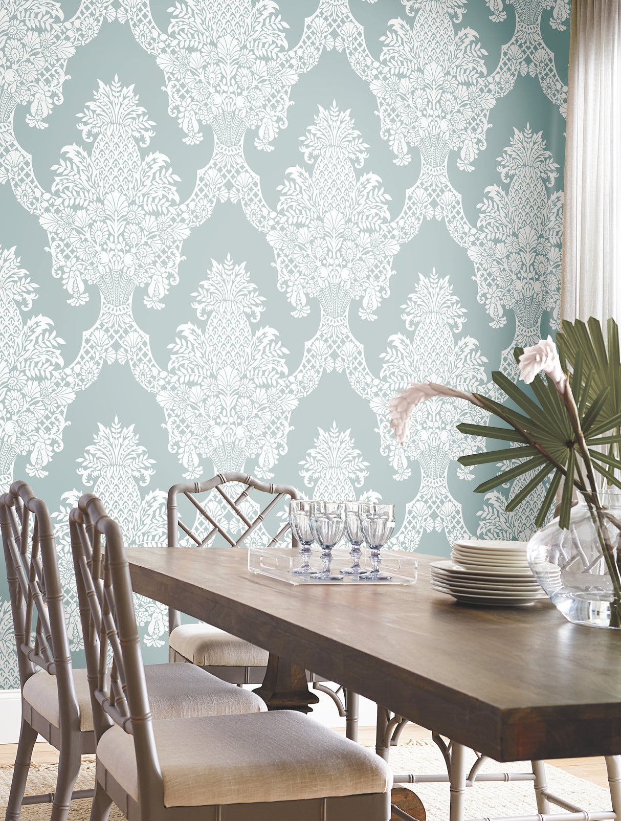 York DM4973 Pineapple Plantation Blue Wallpaper