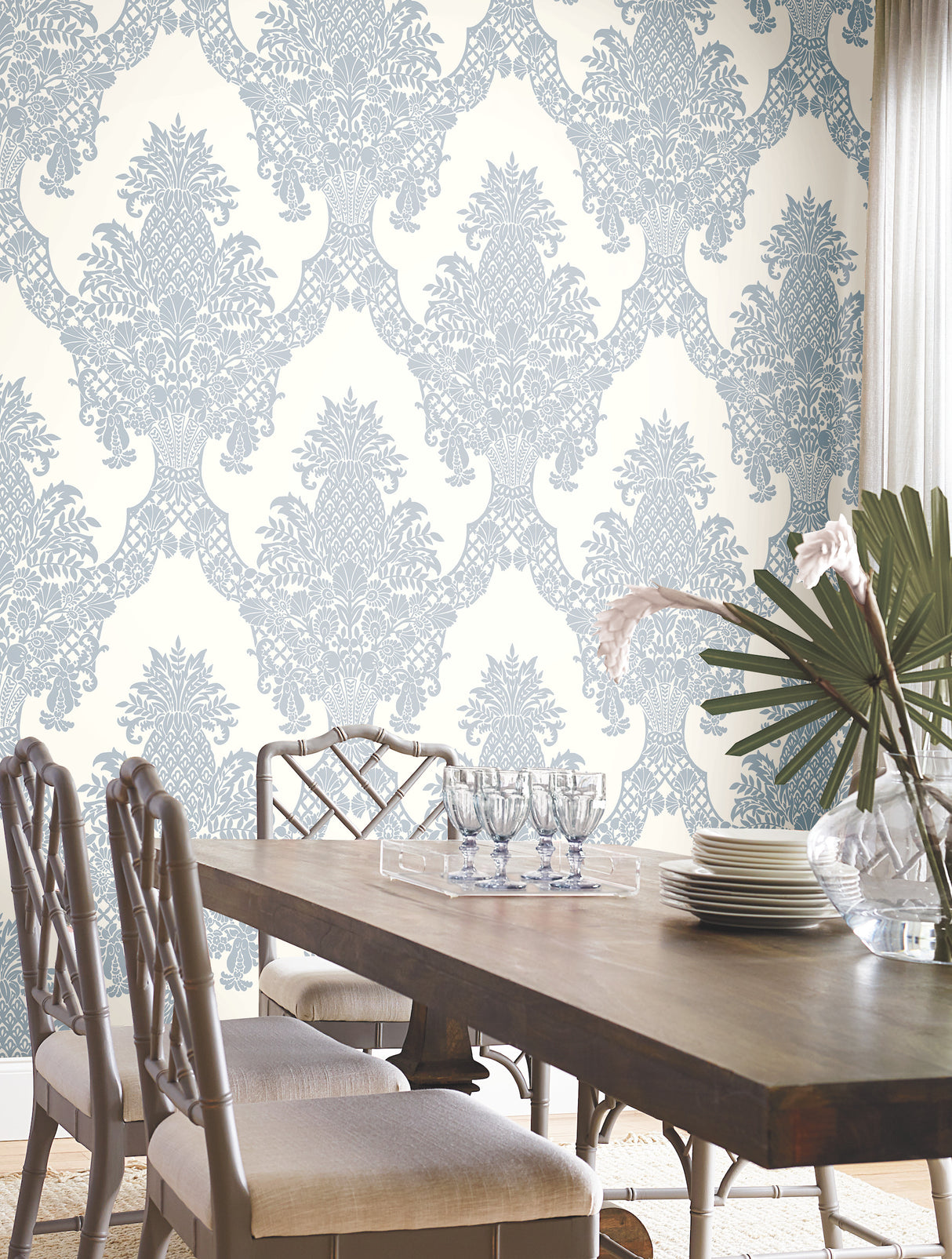 York DM4974 Pineapple Plantation Periwinkle & White Wallpaper