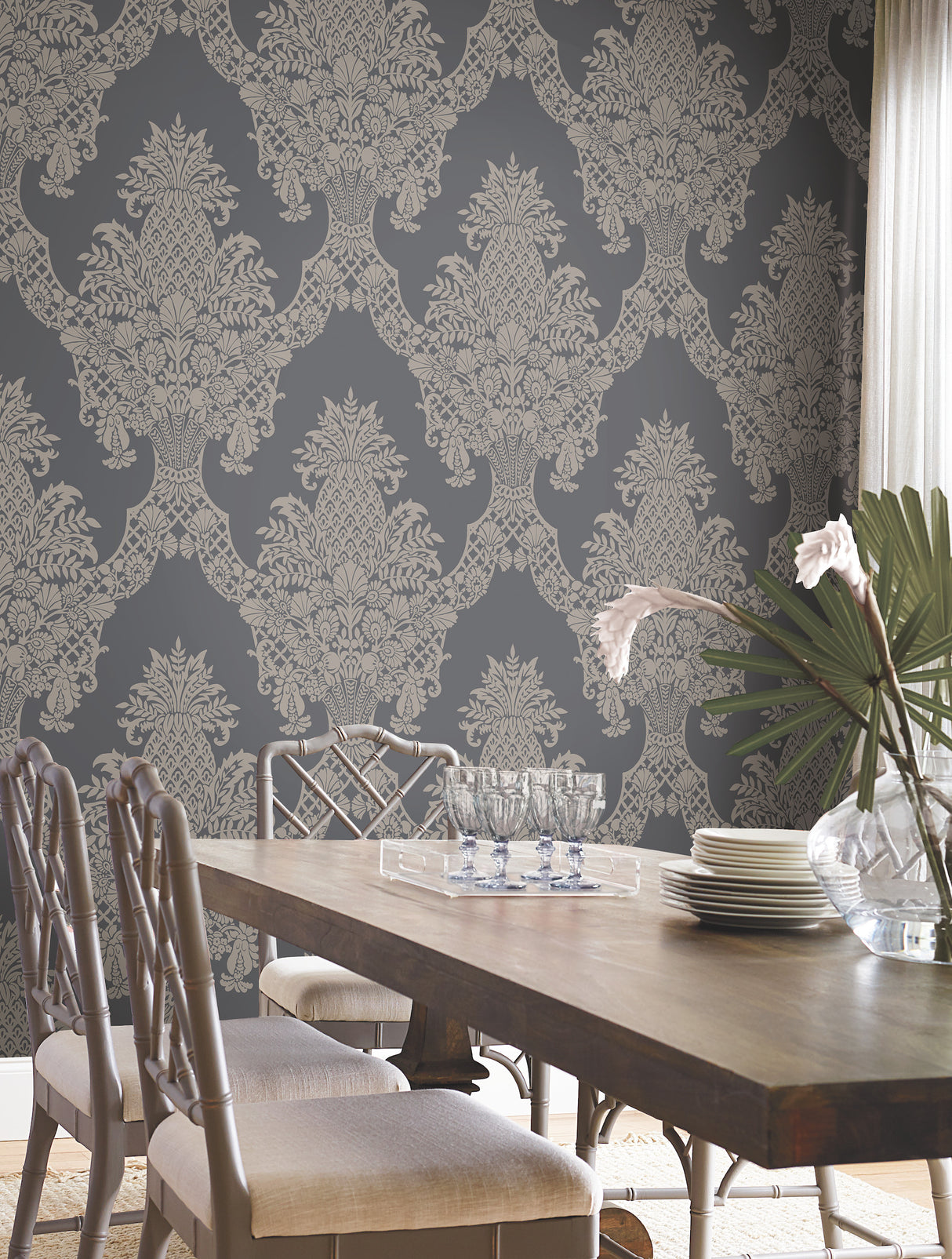 York DM4975 Pineapple Plantation Grey Wallpaper
