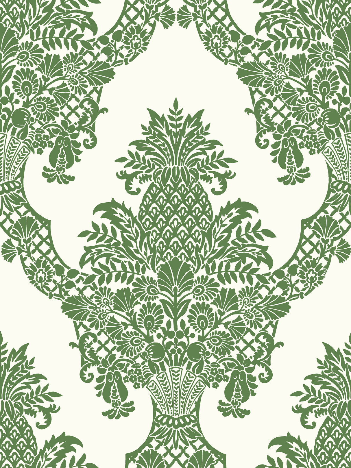 York DM4976 Pineapple Plantation Green & White Wallpaper
