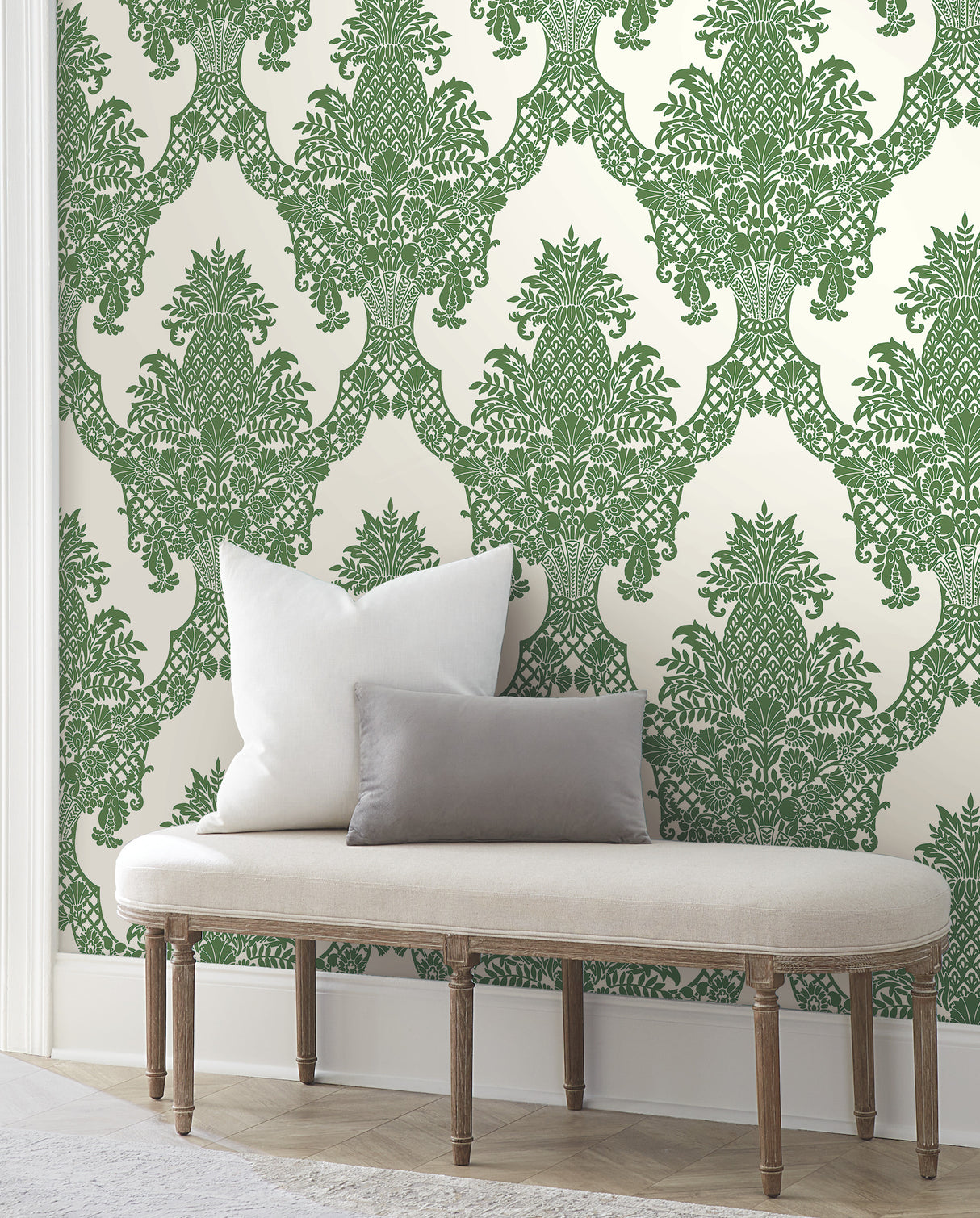 York DM4976 Pineapple Plantation Green & White Wallpaper