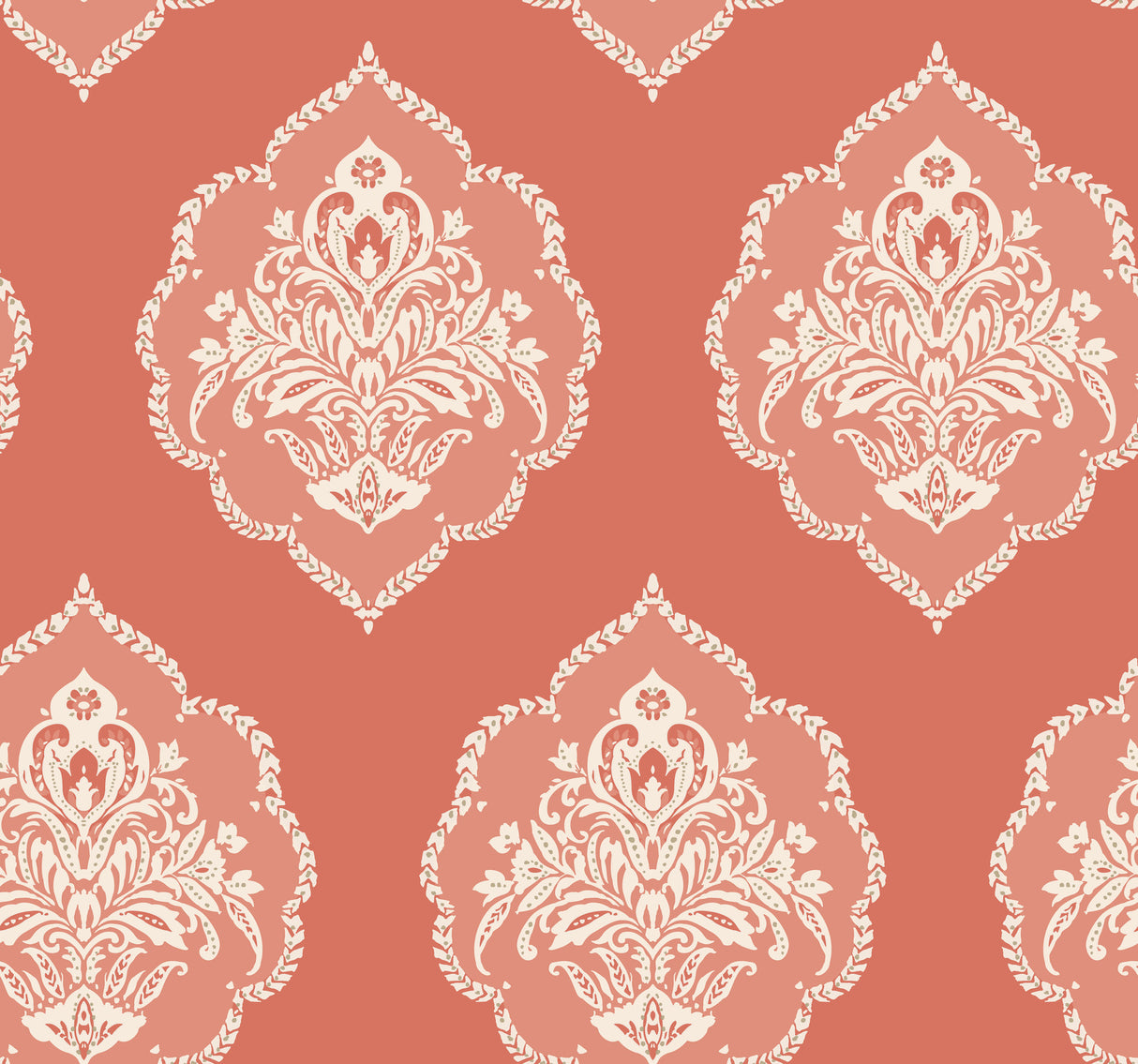 York DM4981 Signet Medallion Damask Coral Wallpaper