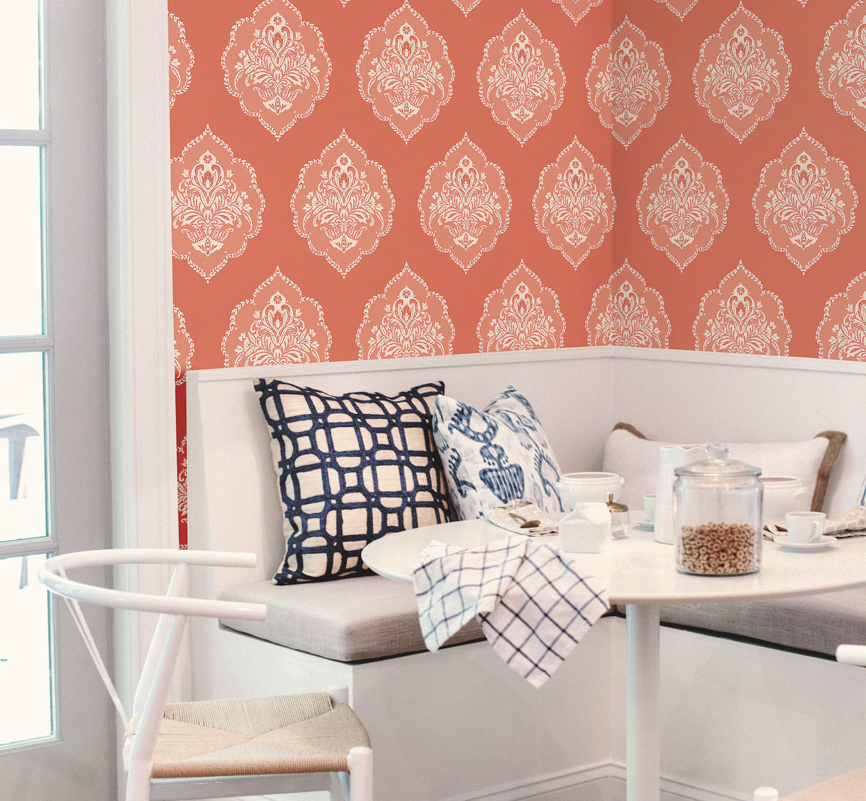 York DM4981 Signet Medallion Damask Coral Wallpaper