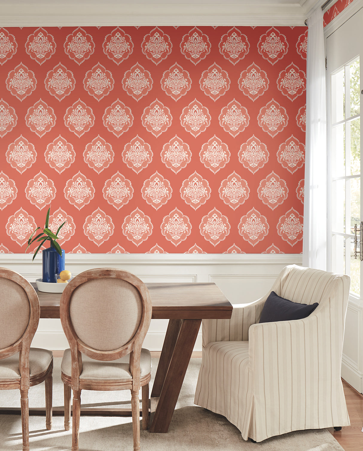 York DM4981 Signet Medallion Damask Coral Wallpaper