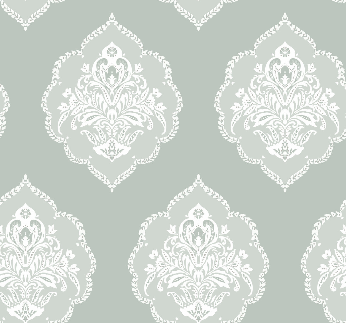York DM4982 Signet Medallion Damask Green Wallpaper