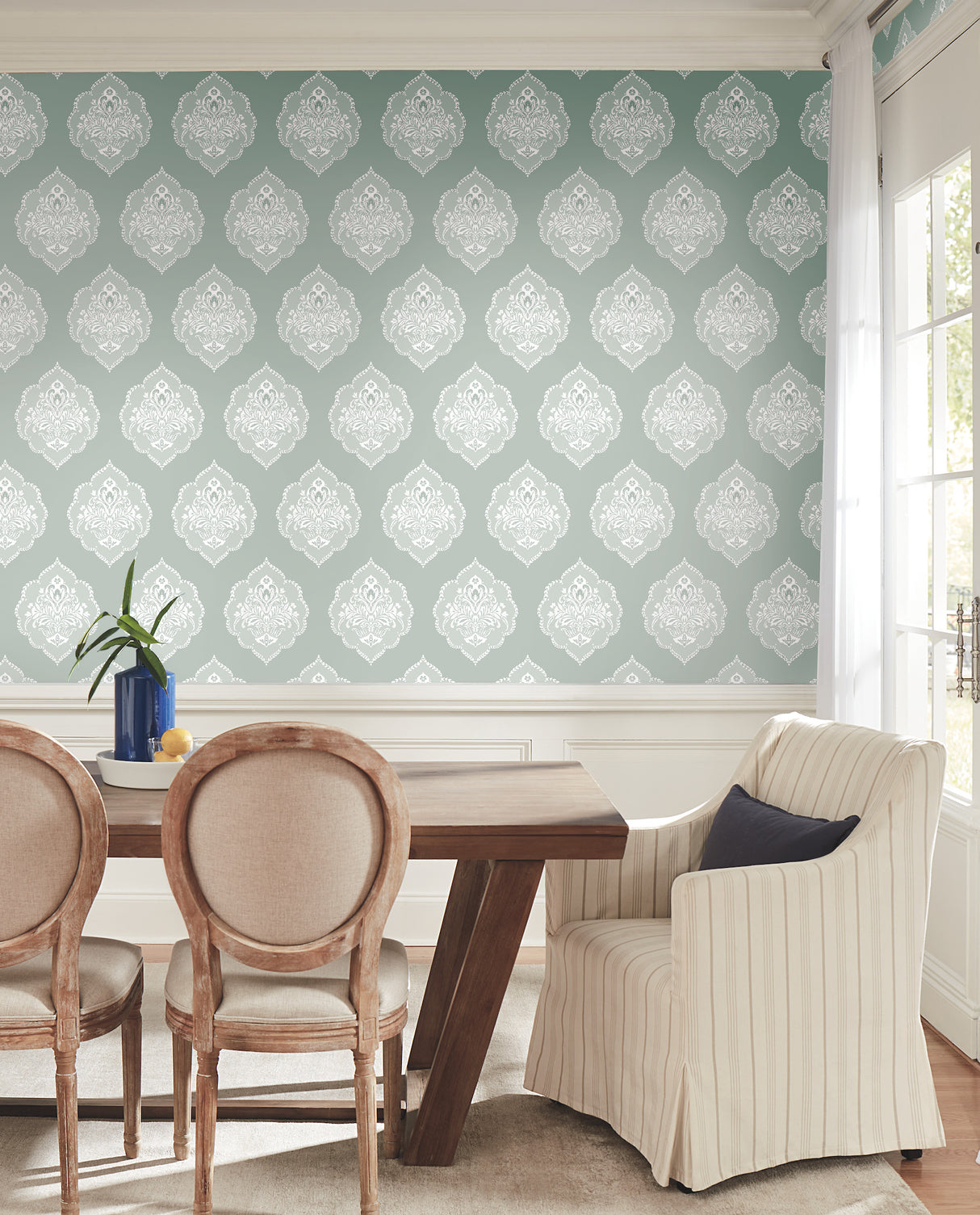 York DM4982 Signet Medallion Damask Green Wallpaper