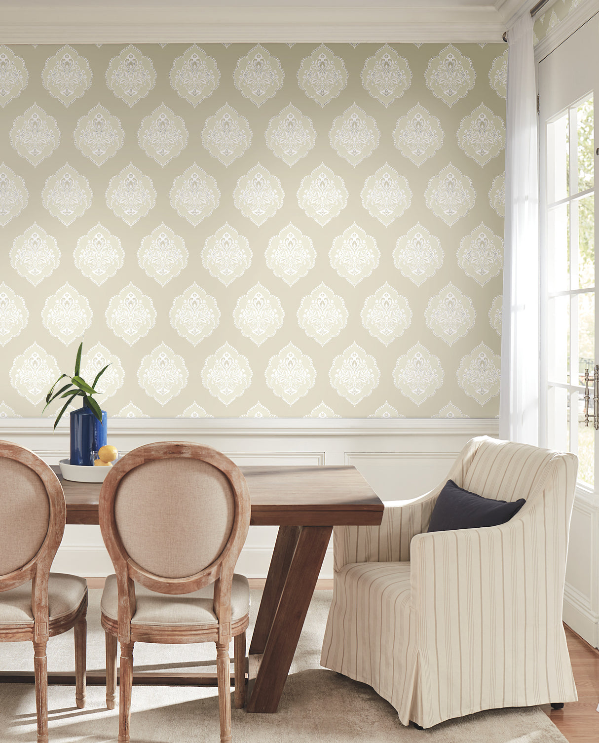 York DM4983 Signet Medallion Damask Beige Wallpaper