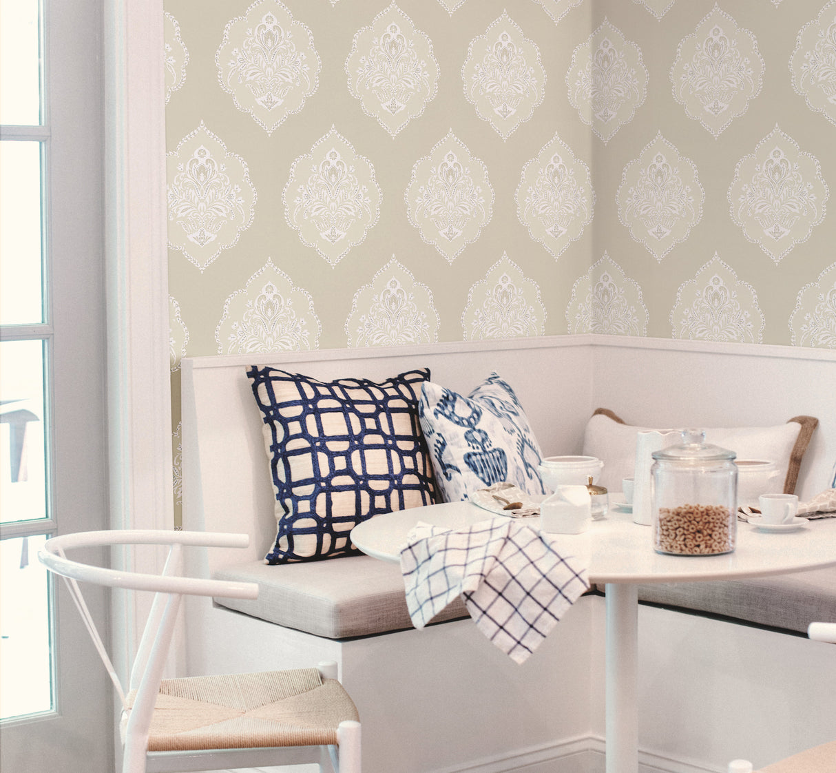 York DM4983 Signet Medallion Damask Beige Wallpaper