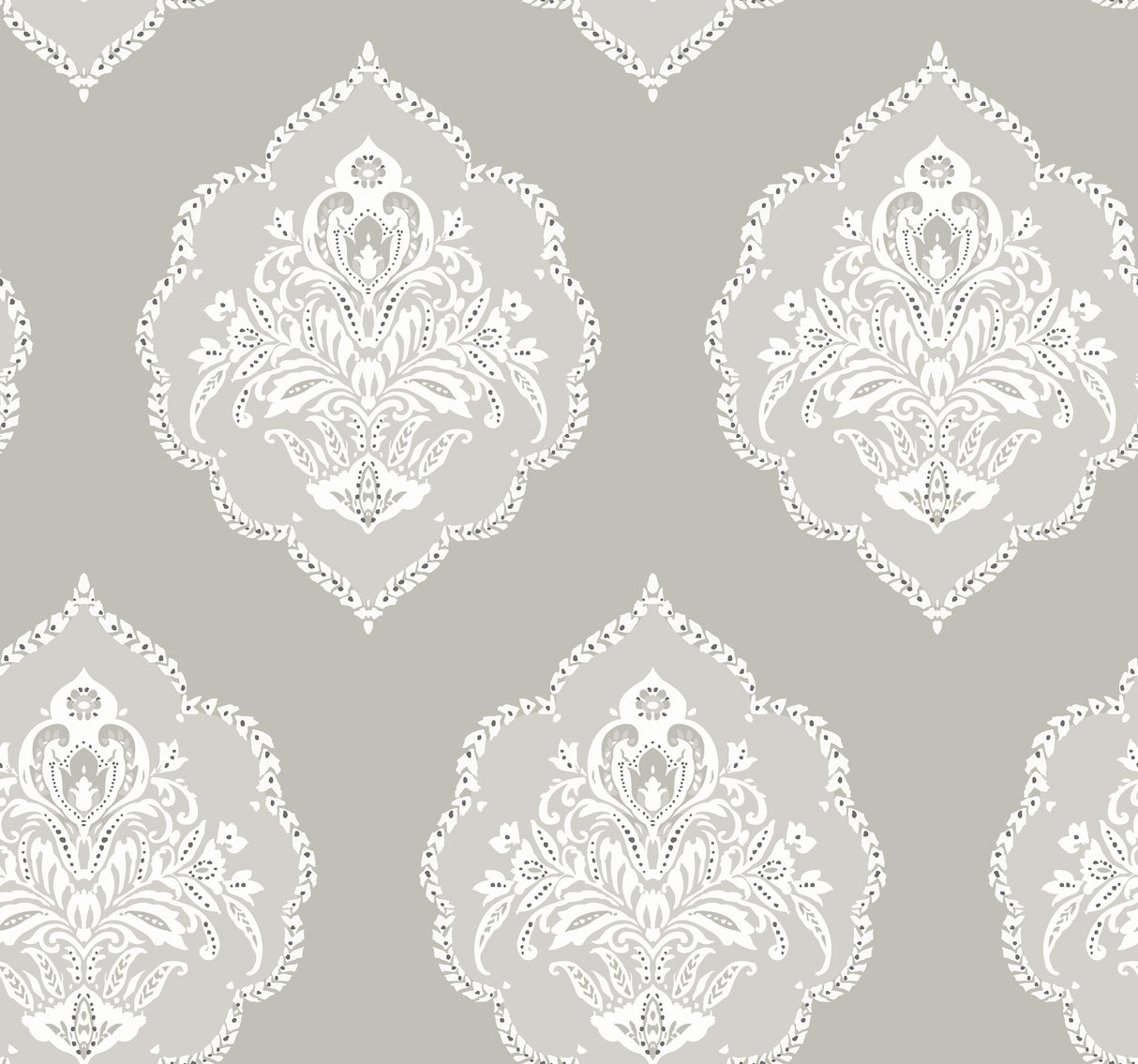 York DM4984 Signet Medallion Damask Grey Wallpaper
