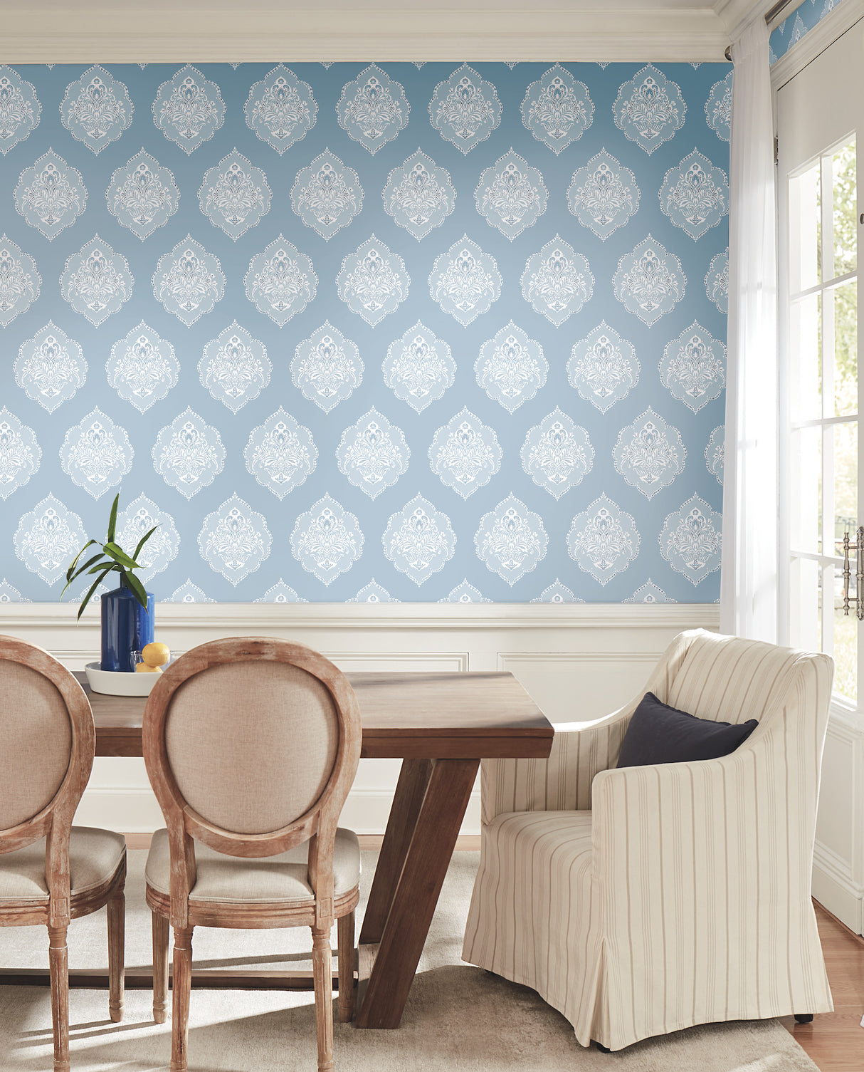 York DM4985 Signet Medallion Damask Blue Wallpaper