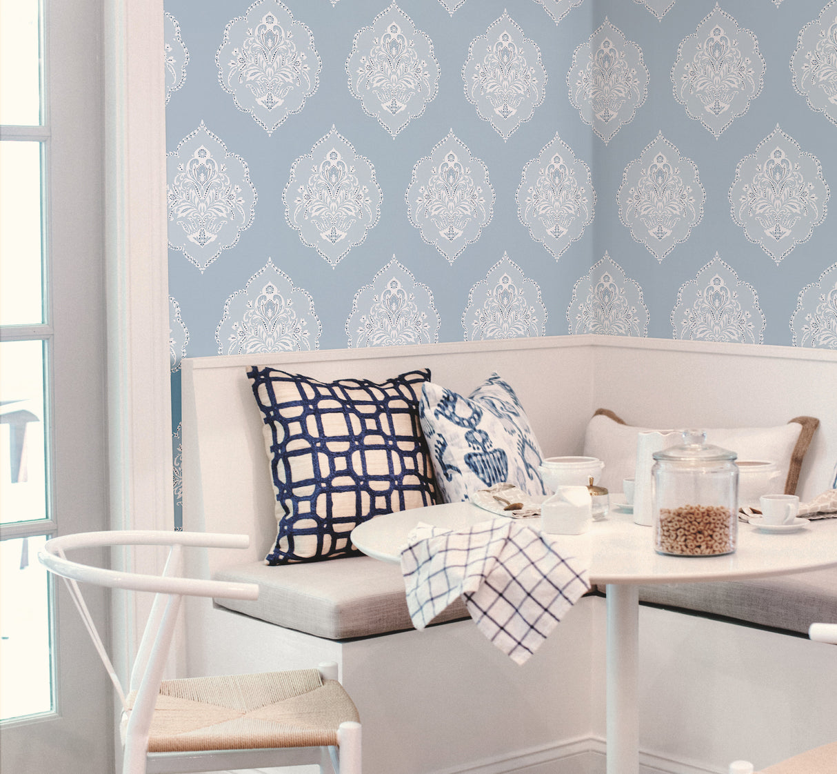 York DM4985 Signet Medallion Damask Blue Wallpaper