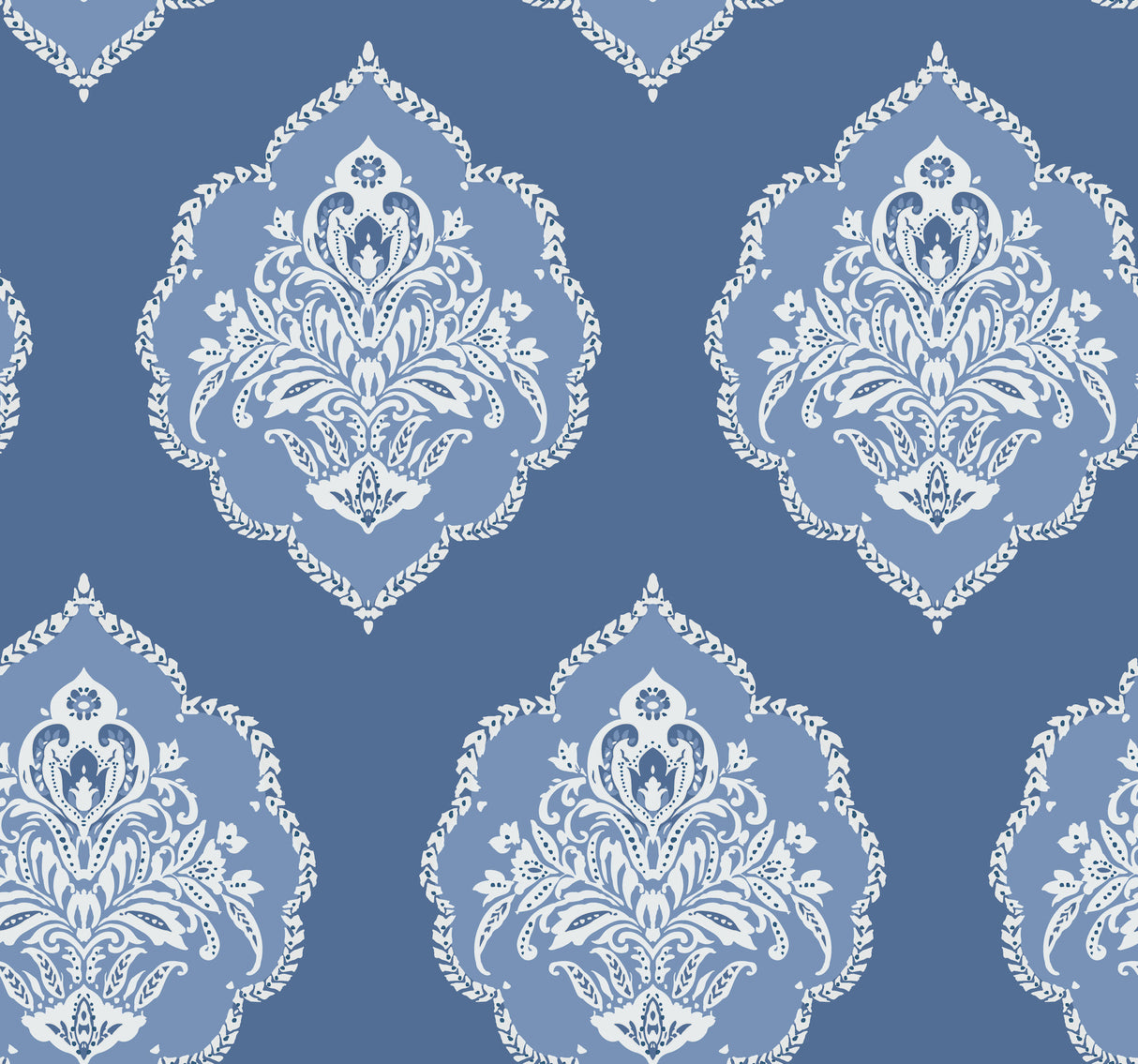 York DM4986 Signet Medallion Damask Blue Wallpaper