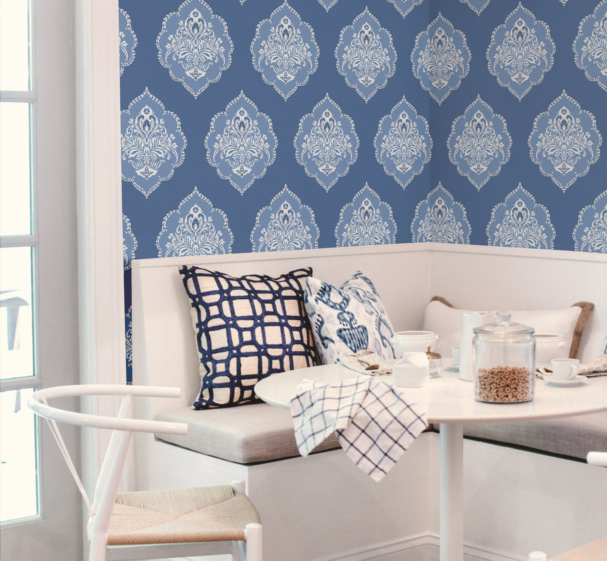 York DM4986 Signet Medallion Damask Blue Wallpaper