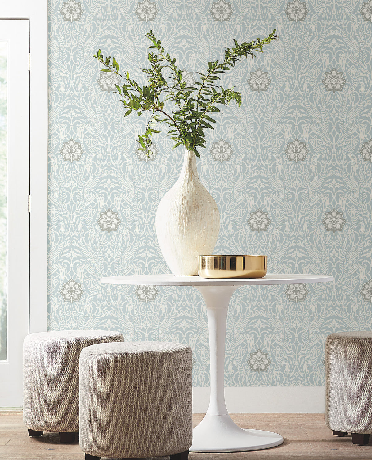 York DM4991 Gatsby Damask Blue Wallpaper