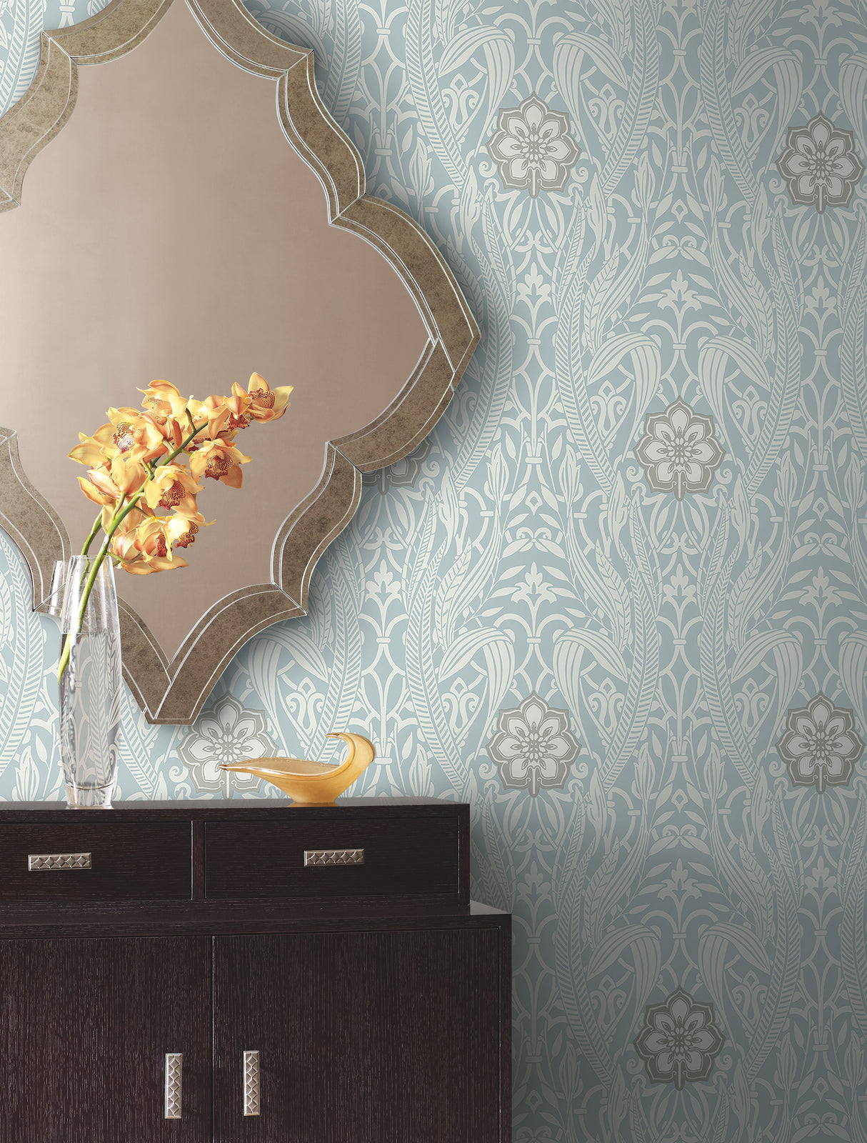 York DM4991 Gatsby Damask Blue Wallpaper