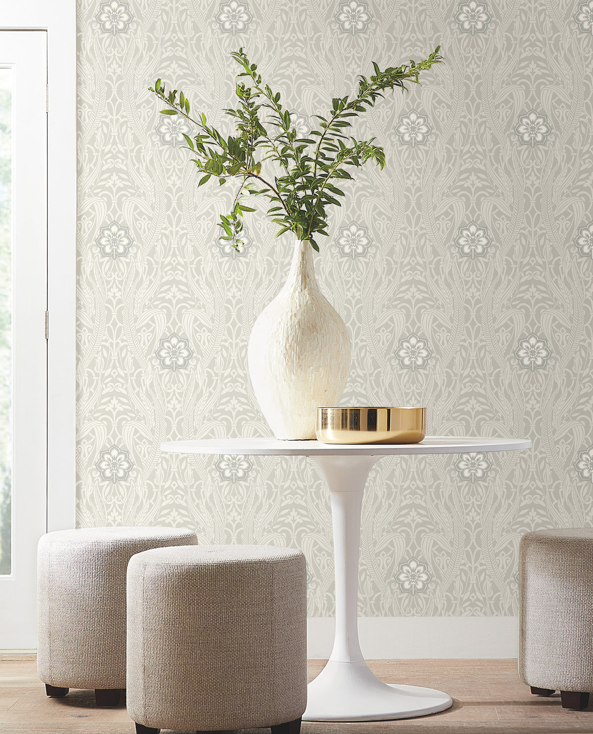 York DM4992 Gatsby Damask Grey Wallpaper