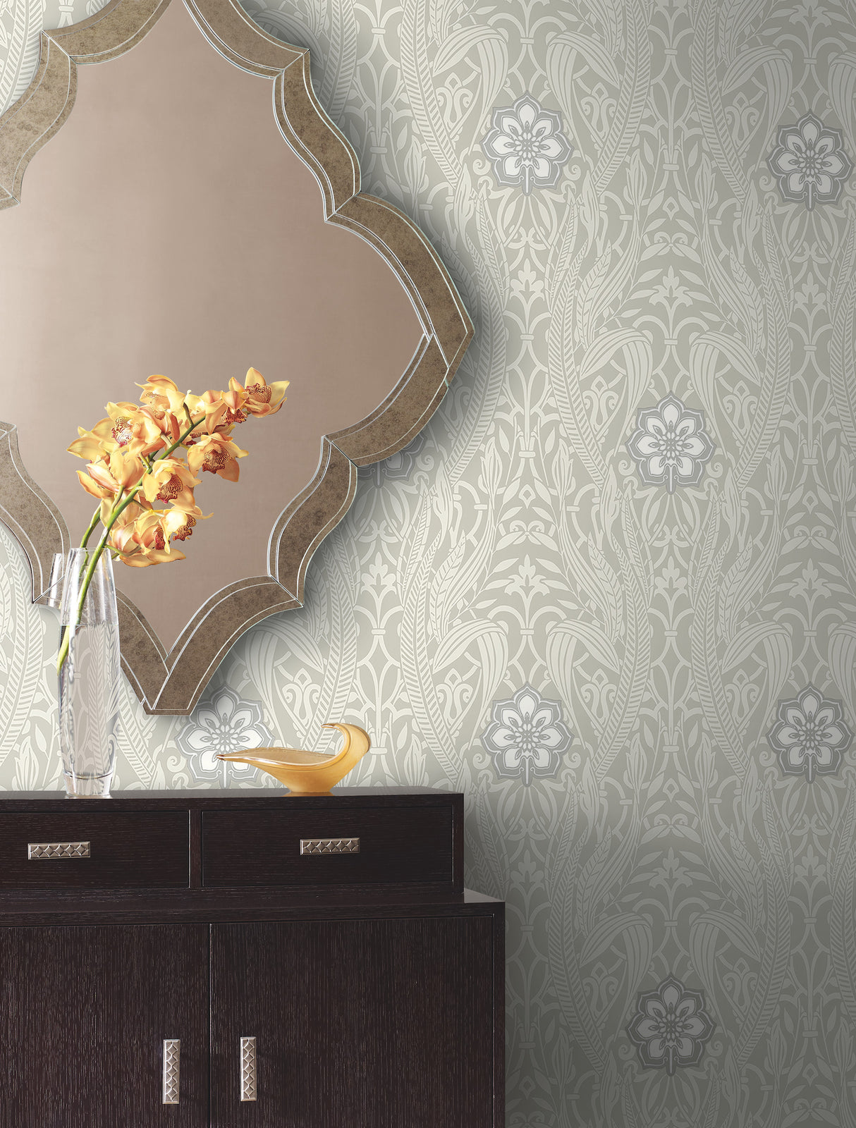 York DM4992 Gatsby Damask Grey Wallpaper