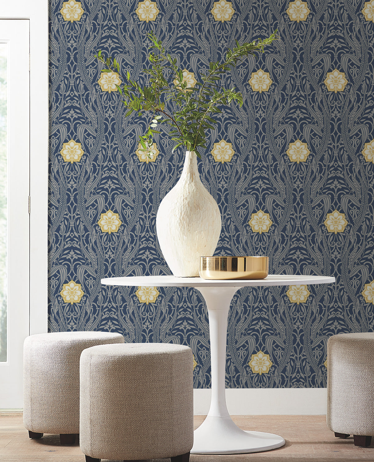 York DM4994 Gatsby Damask Navy Wallpaper
