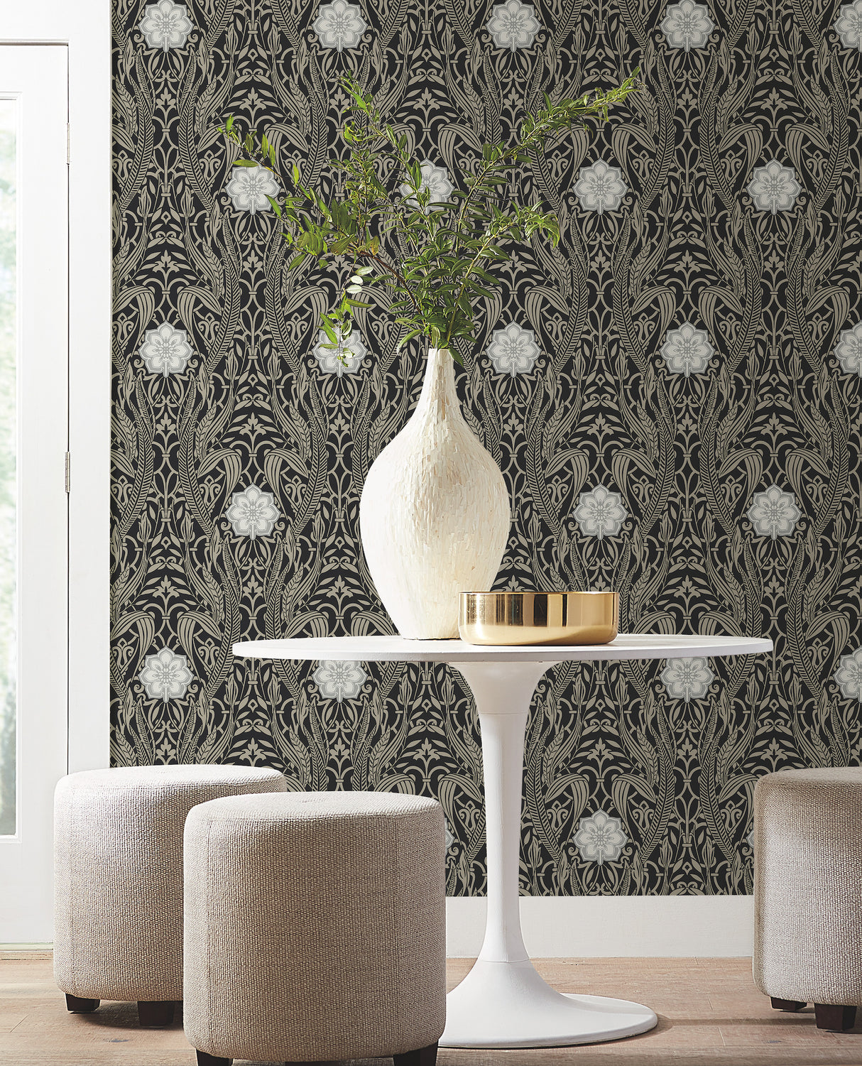 York DM4995 Gatsby Damask Black Wallpaper