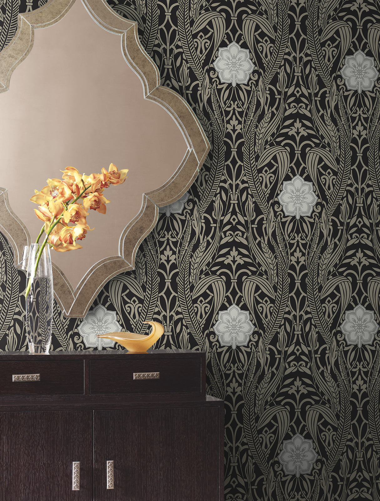 York DM4995 Gatsby Damask Black Wallpaper