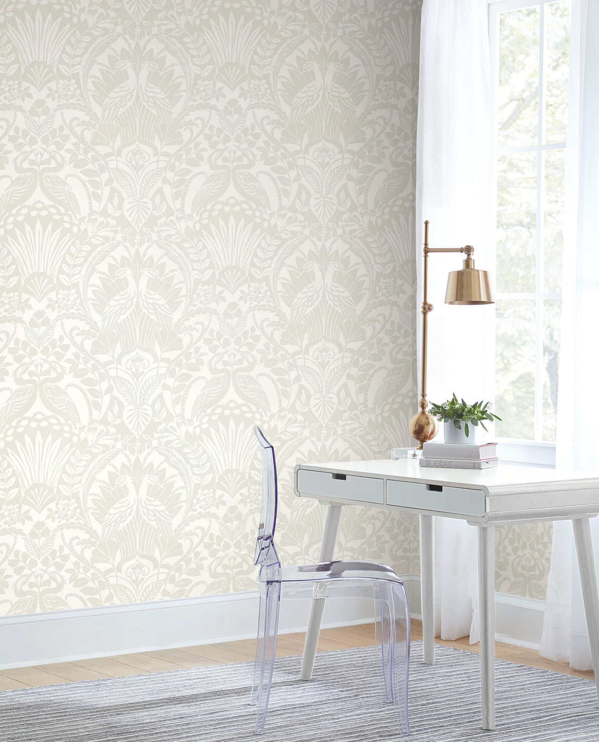 York DM4997 Egret Damask Taupe Wallpaper