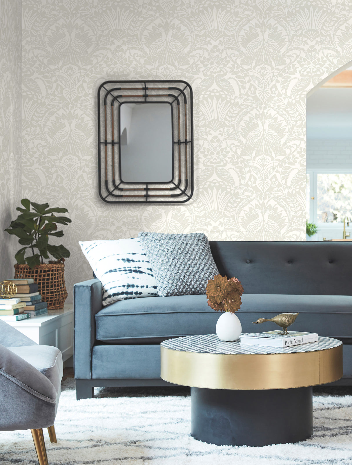 York DM4997 Egret Damask Taupe Wallpaper