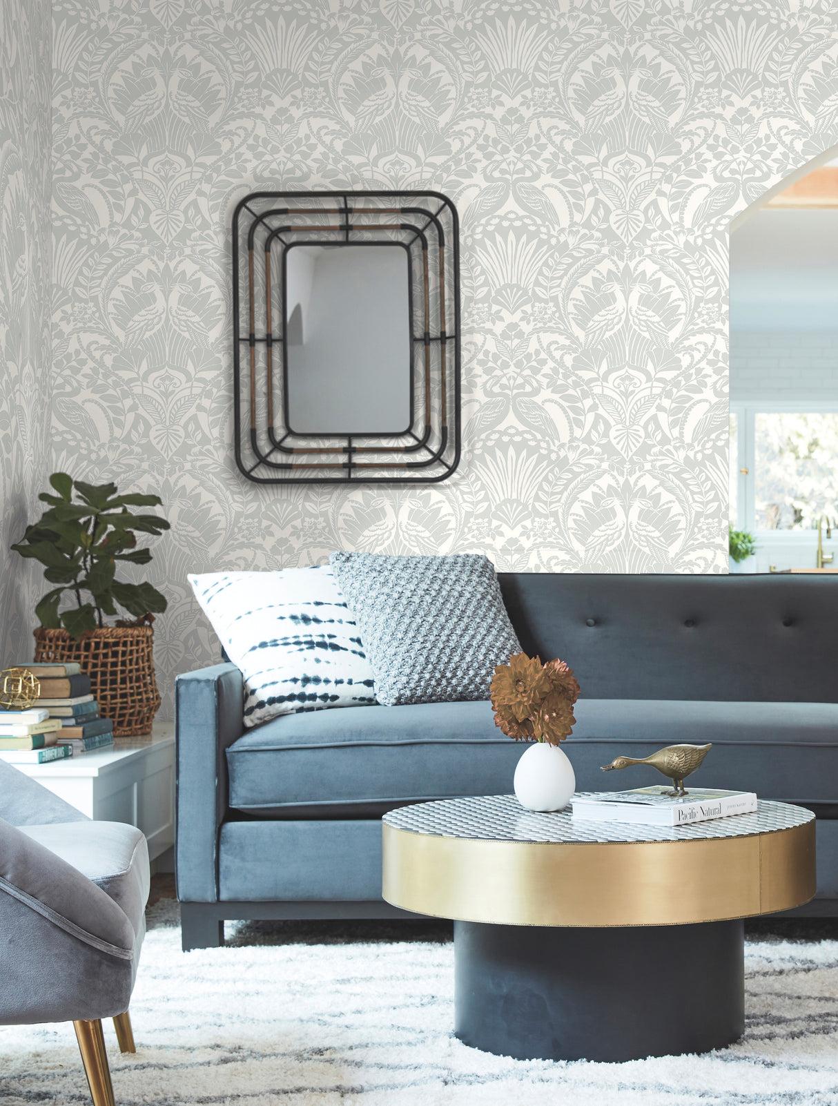 York DM4998 Egret Damask Green Wallpaper