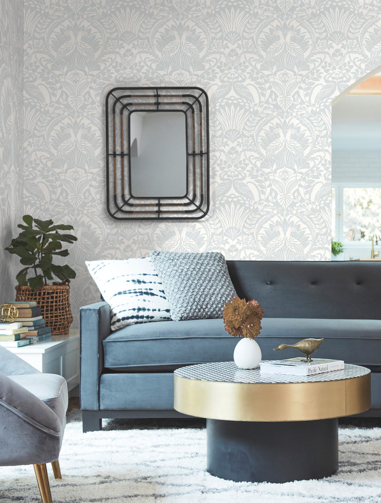 York DM4999 Egret Damask Blue Wallpaper