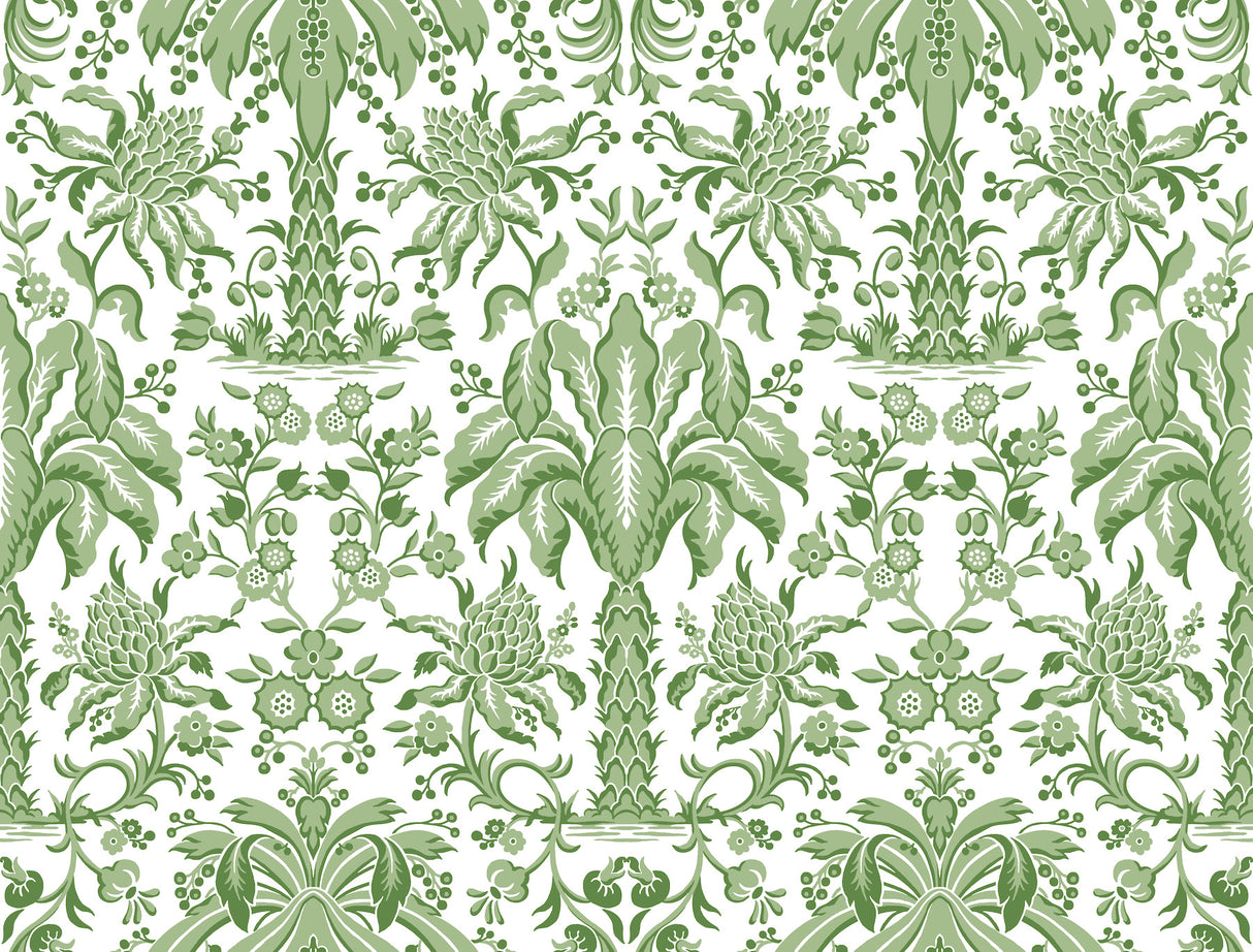 York DM5011 Palmetto Palm Damask Green Wallpaper