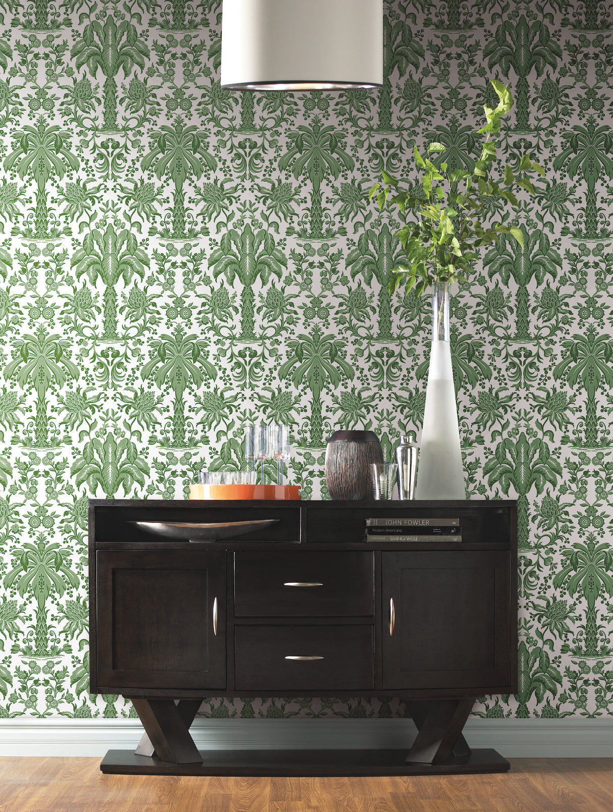 York DM5011 Palmetto Palm Damask Green Wallpaper