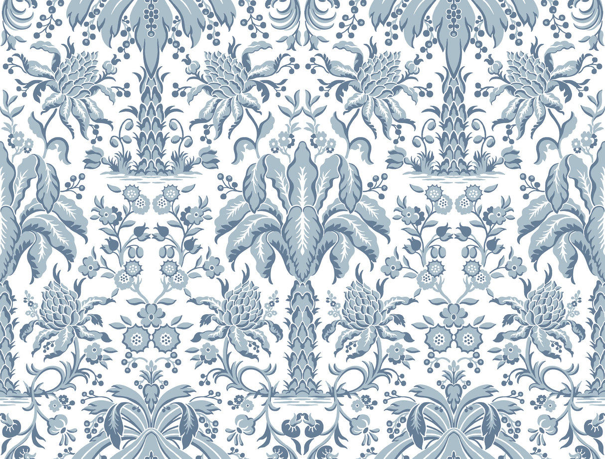York DM5012 Palmetto Palm Damask Blue Wallpaper