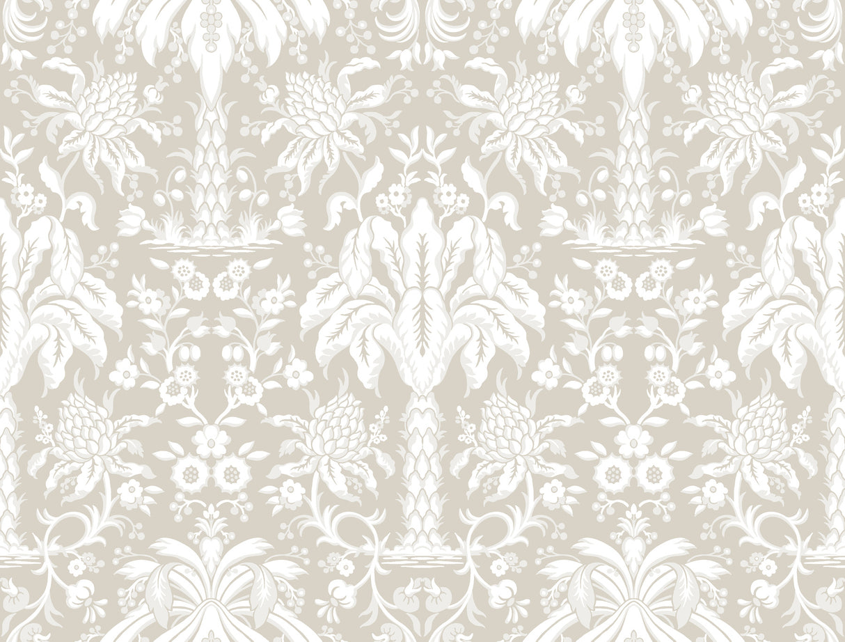 York DM5013 Palmetto Palm Damask Beige Wallpaper